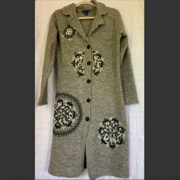 Silk Club Gray Wool Embroidered Duster - Picture 1 of 5